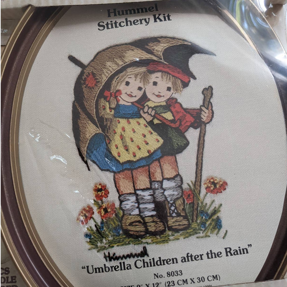 Vintage Hummel Stitchery Kit "Children After the Rain" Crewel Embroidery w Frame - Picture 2 of 10